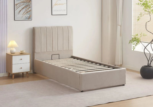 Lit coffre 90x190 en taupe avec sommier | Kaelis
