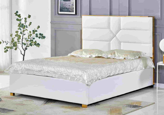 Lit design laiton blanc avec coffre de rangement | Taro