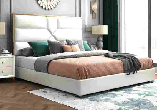 Lit design laiton blanc avec coffre de rangement | Taro