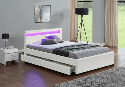 Lit double design blanc avec led et rangements | Solen