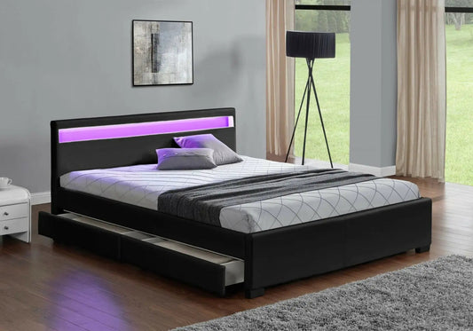 Lit double design noir avec led et rangements | Solen