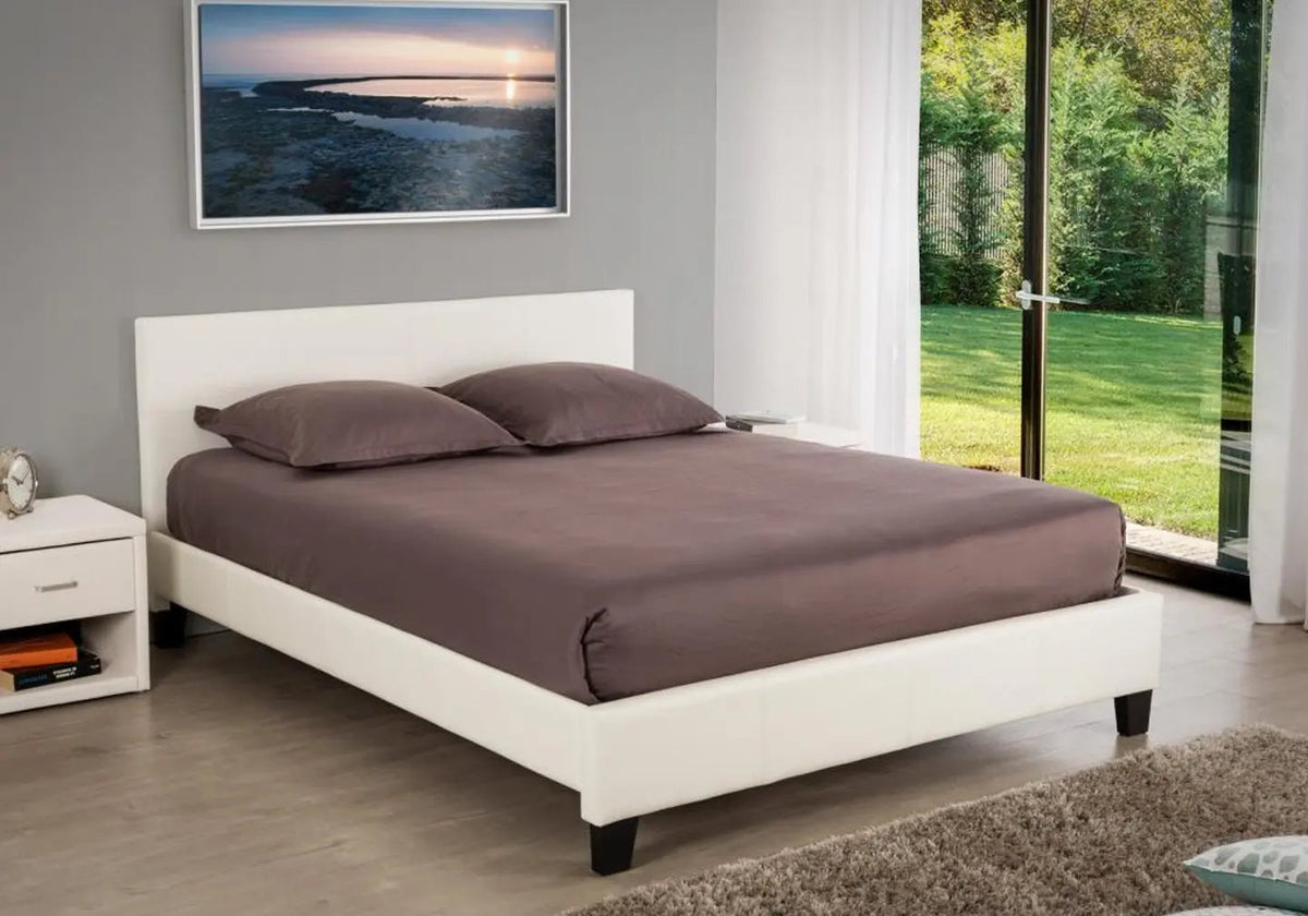 Lit double design moderne simili cuir blanc | Lido