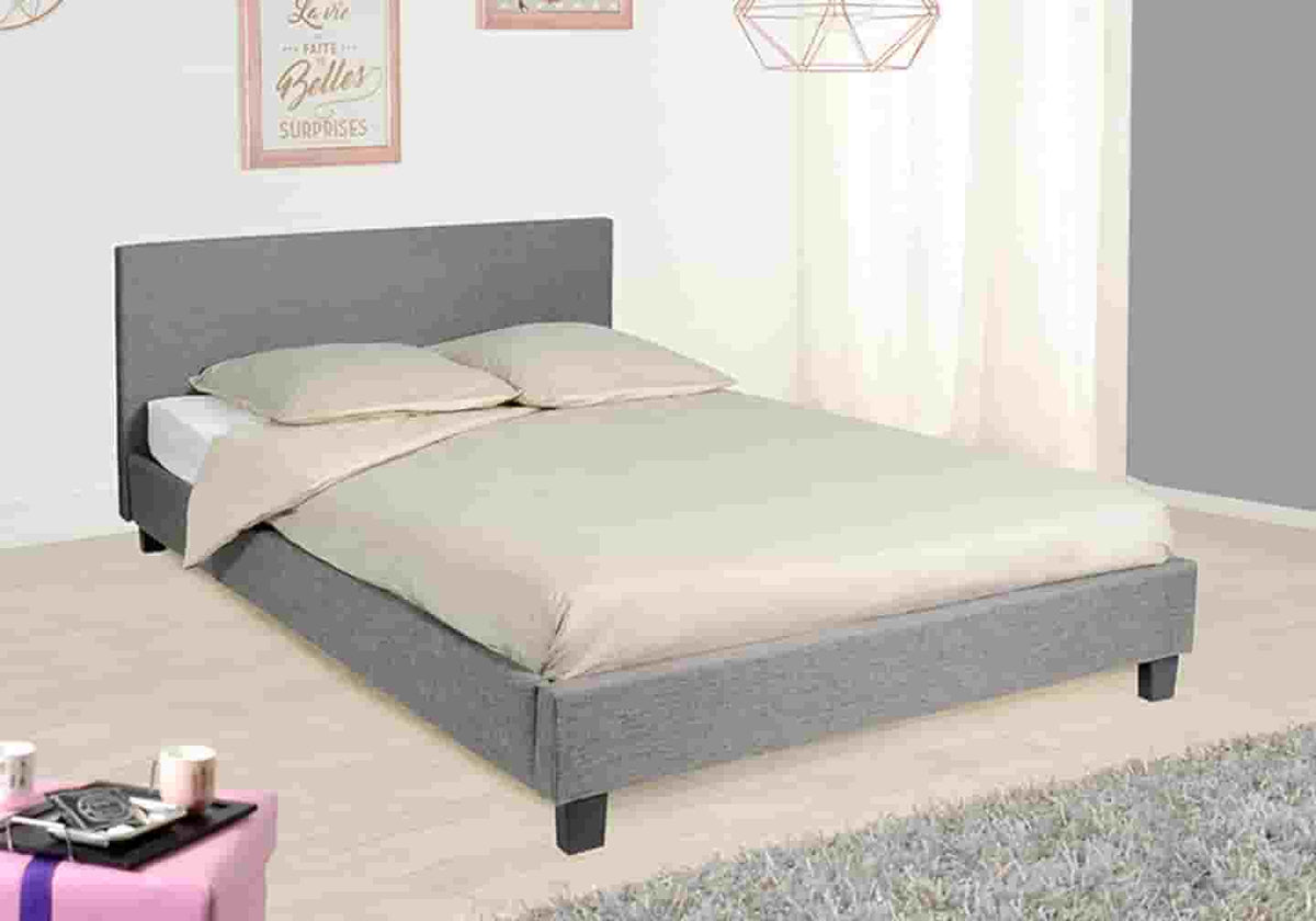 Lit double tissu gris moderne et confortable | Lido