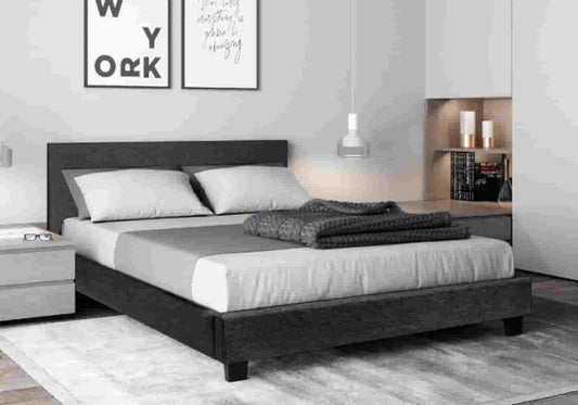 Lit double tissu noir moderne et confortable | Lido