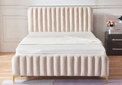 Lit double en beige avec tête de lit moderne | Nexa