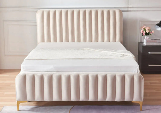 Lit double en beige avec tête de lit moderne | Nexa