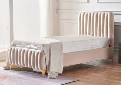 Lit double en beige avec tête de lit moderne | Nexa