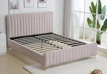 Lit double en beige avec tête de lit moderne | Nexa