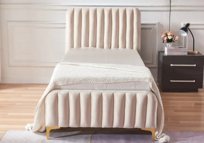Lit double en beige avec tête de lit moderne | Nexa