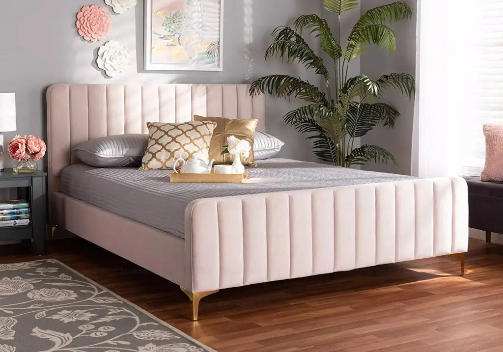 Lit double en rose moderne avec sommier | Nexa