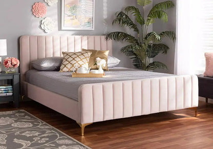 Lit double en rose moderne avec sommier | Nexa
