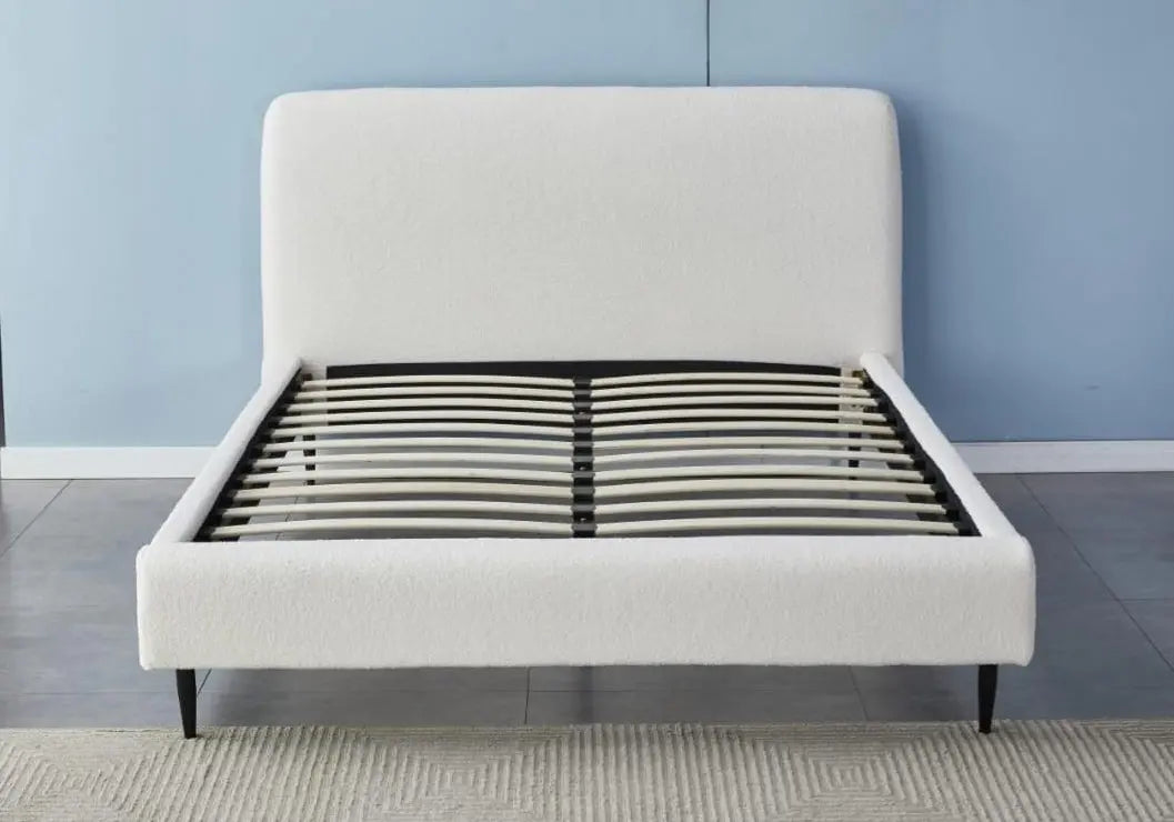 Lit adulte contemporain tissu bouclé blanc | Kivox