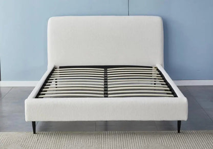 Lit adulte contemporain tissu bouclé blanc | Kivox