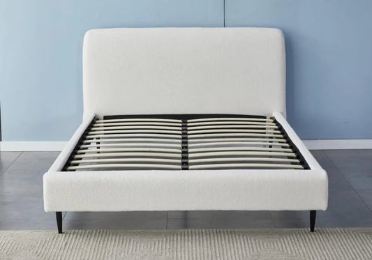 Lit adulte contemporain tissu bouclé blanc | Kivox