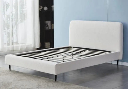 Lit adulte contemporain tissu bouclé blanc | Kivox