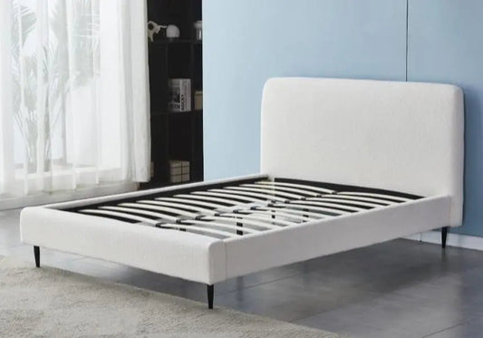 Lit adulte contemporain tissu bouclé blanc | Kivox