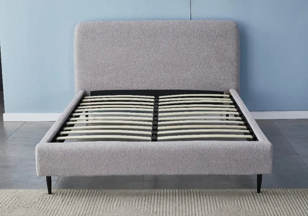 Lit tissu bouclé gris pour chambre moderne | Kivox