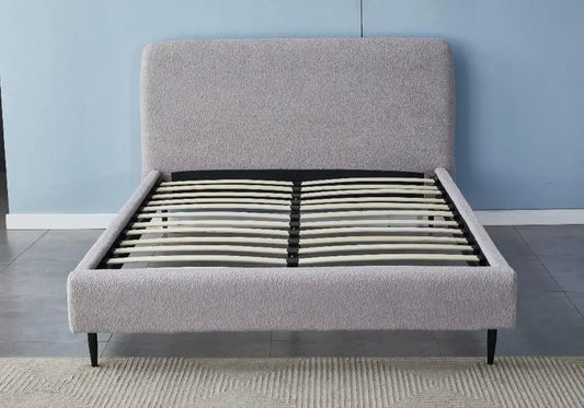 Lit tissu bouclé gris pour chambre moderne | Kivox