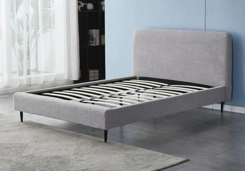 Lit tissu bouclé gris pour chambre moderne | Kivox