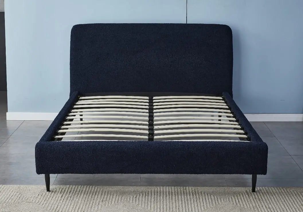 Lit adulte 2 places tissu bouclé noir design | Kivox