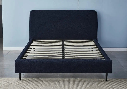 Lit adulte 2 places tissu bouclé noir design | Kivox