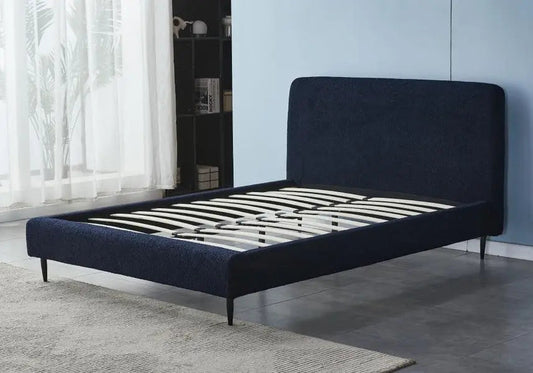 Lit adulte 2 places tissu bouclé noir design | Kivox