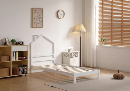 Lit enfant bois blanc avec tête de lit maison | Kryx