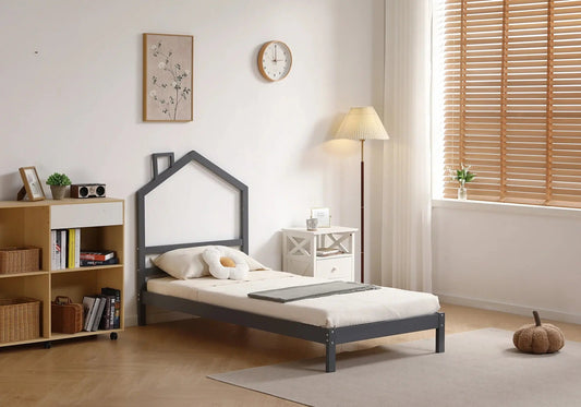 Lit enfant bois blanc avec tête de lit maison | Kryx