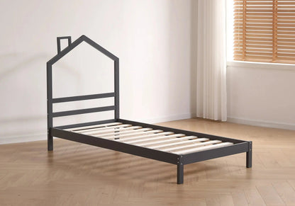 Lit enfant bois gris avec tête de lit maison | Kryx