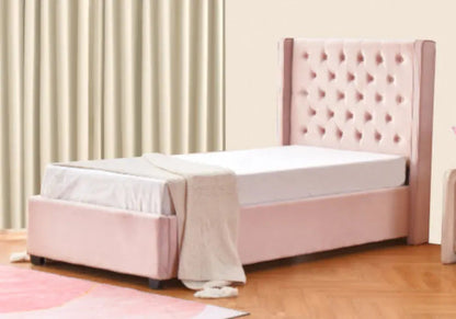 Lit enfant 1 place en rose capitonné | Nuvio