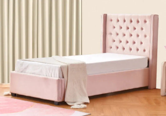 Lit enfant 1 place en rose capitonné | Nuvio