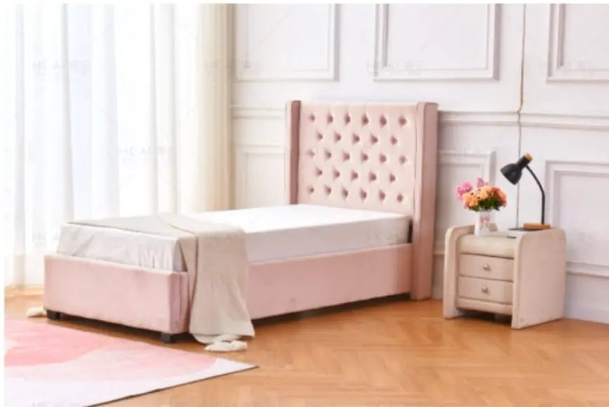 Lit enfant 1 place en rose capitonné | Nuvio