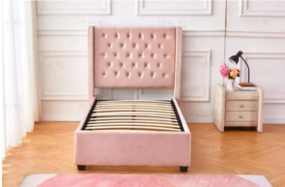 Lit enfant 1 place en rose capitonné | Nuvio