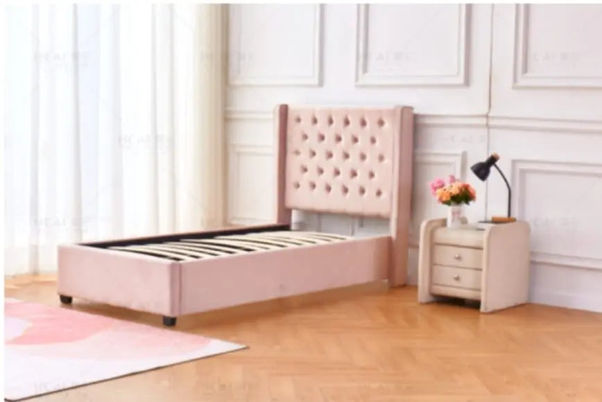 Lit enfant 1 place en rose capitonné | Nuvio