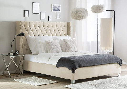 Lit double king size beige capitonné | Velar