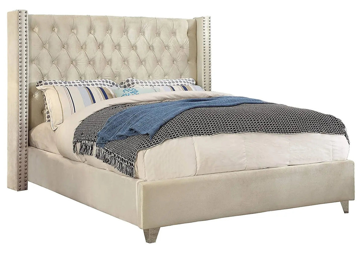 Lit double king size beige capitonné | Velar