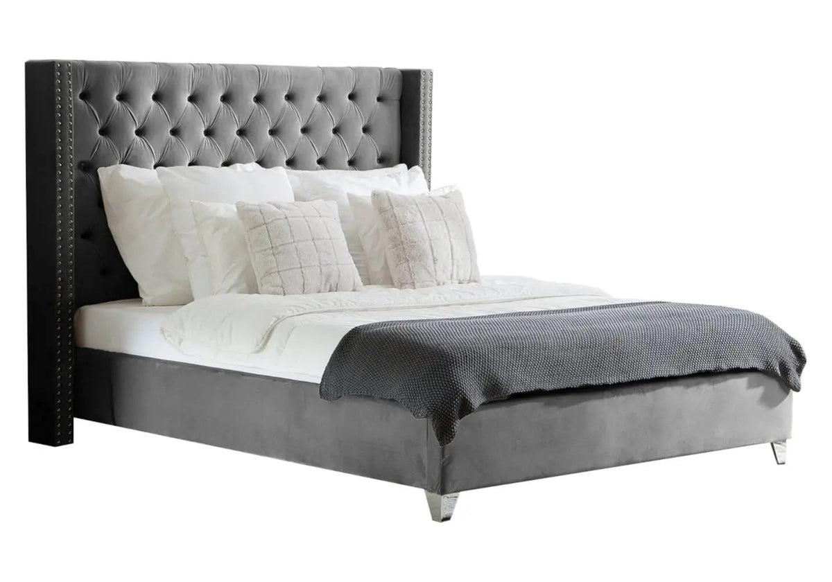 Lit king size 2 personnes gris capitonné | Velar