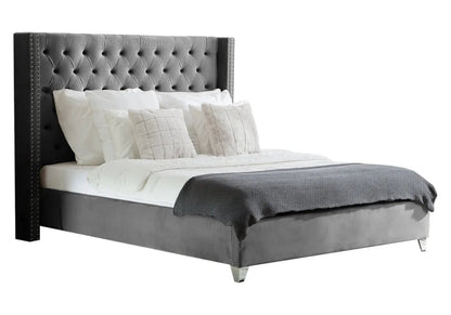 Lit king size 2 personnes gris capitonné | Velar