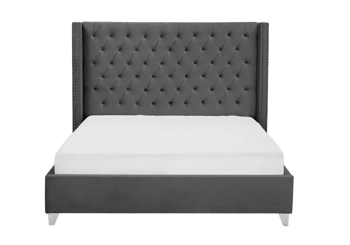 Lit king size 2 personnes gris capitonné | Velar