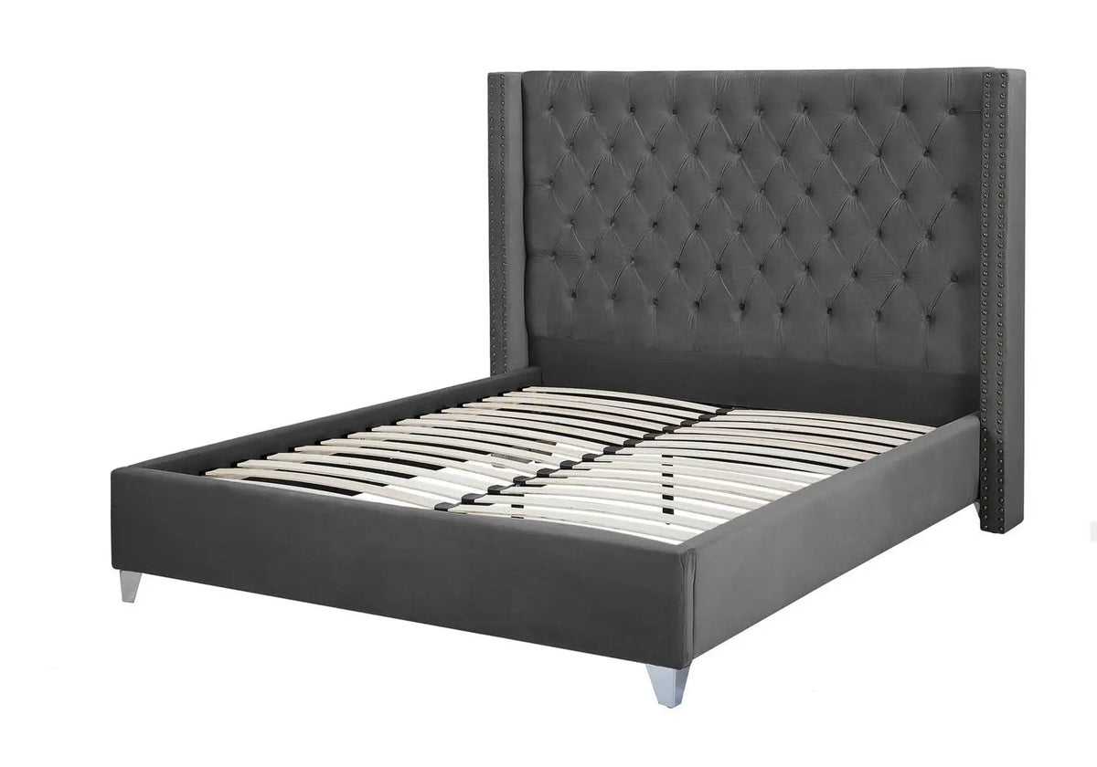Lit king size 2 personnes gris capitonné | Velar