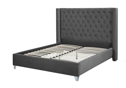 Lit king size 2 personnes gris capitonné | Velar