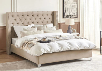 Lit double king size velours capitonné nude | Velar