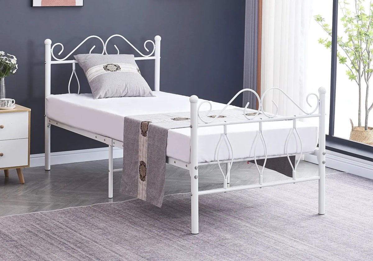 Lit en métal blanc moderne en 90, 140 et 160 cm | Kaelo