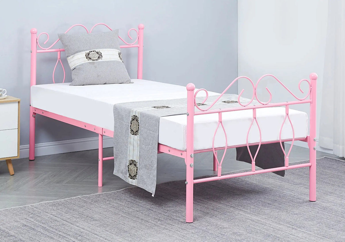 Lit en métal rose pour chambre d'enfant 90 cm | Kaelo