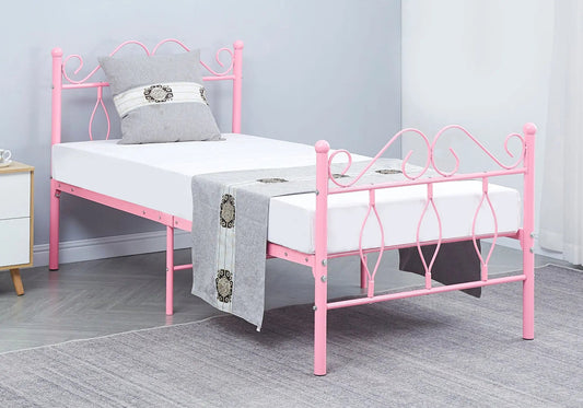 Lit en métal rose pour chambre d'enfant 90 cm | Kaelo