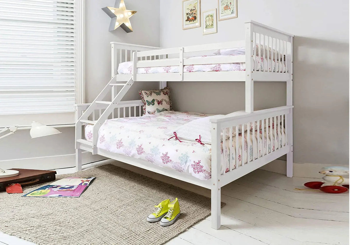 Lit superposé 2+1 places bois blanc pour enfant | Zeno