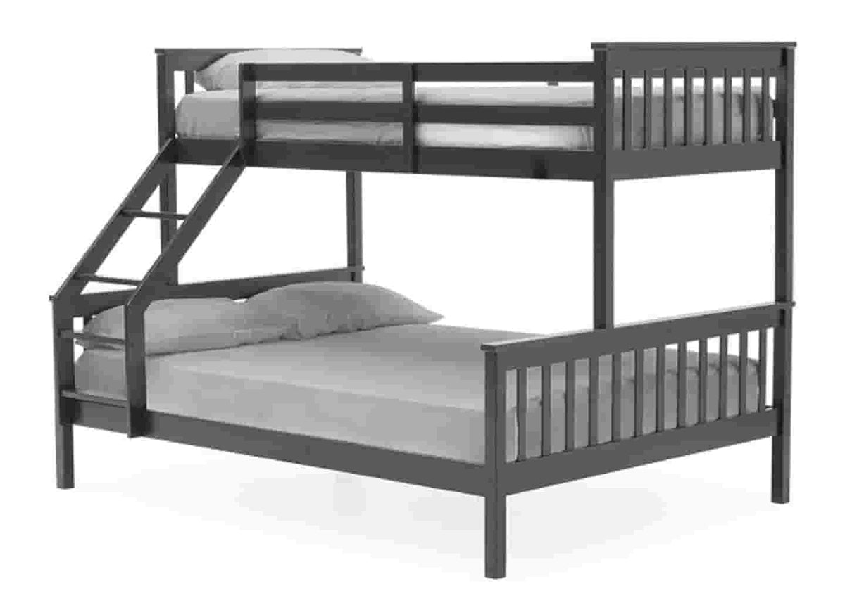 Lit superposé 3 places bois gris pour enfant | Zeno