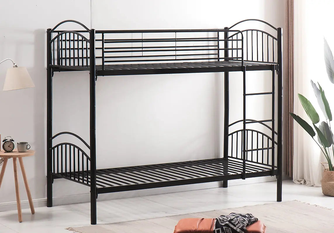 Lit superposé en métal noir 90x190 cm pour enfant | Kael