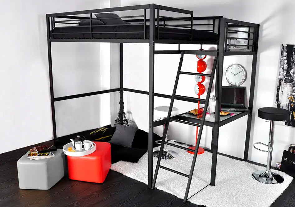 Lit mezzanine noir en métal pour enfant et ado | Zyro