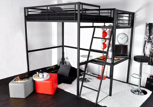 Lit mezzanine noir en métal pour enfant et ado | Zyro